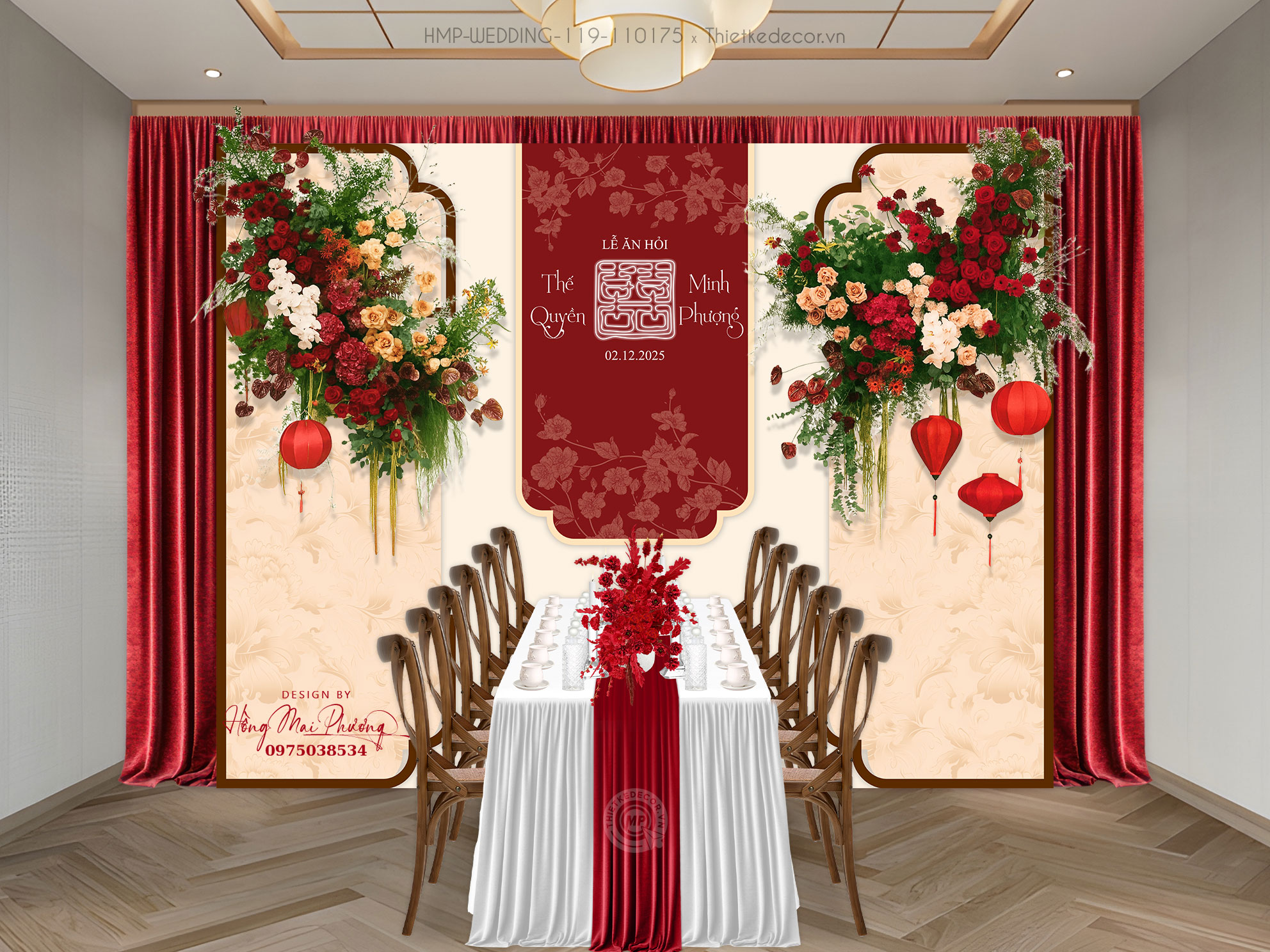 File thiết kế Gia tiên, trang trí tiệc cưới đẹp tone đỏ kem